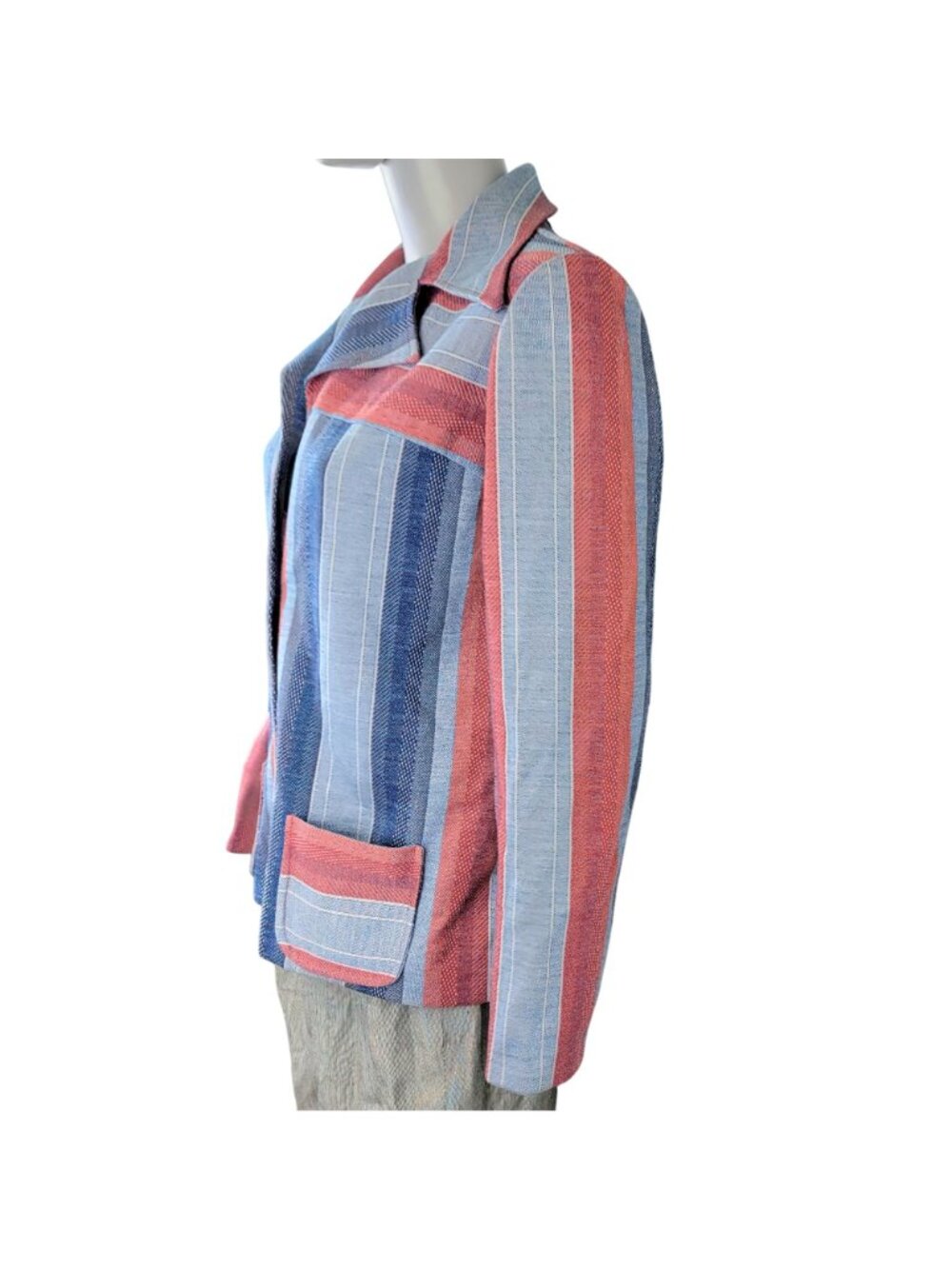 Vintage 70s Stripe Shirt Jacket Women Medium Pink Blue Collar Button Lightweight - Picture 2 of 16